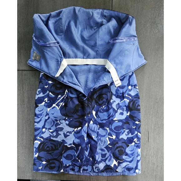 Anne Taylor Size 6 Blue Floral Lined Strapless Dress Mini - Picture 5 of 10
